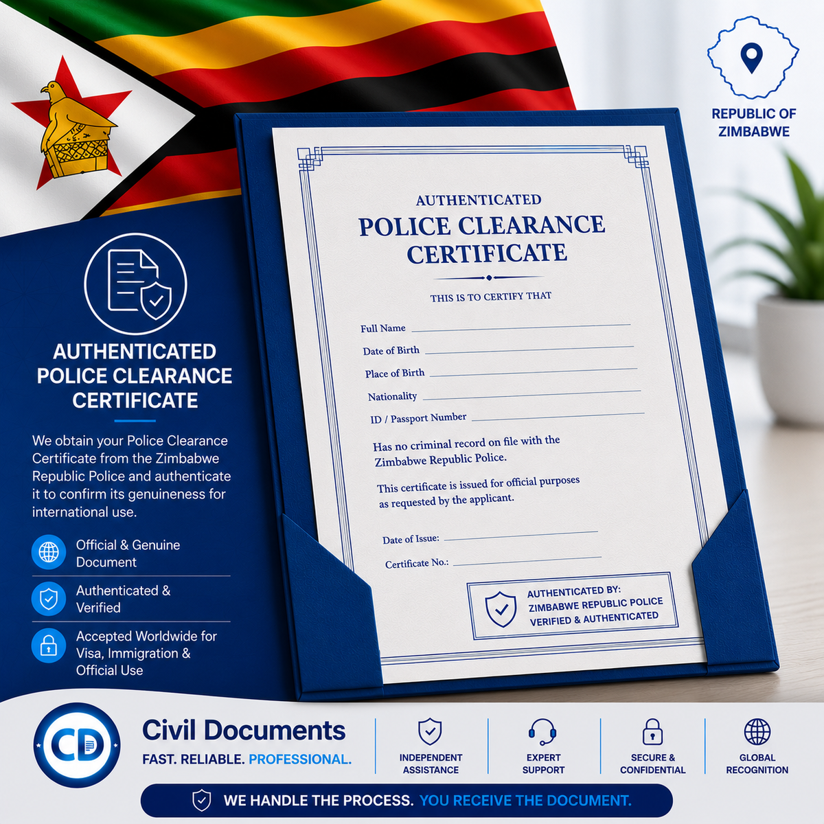 Authenticated Zimbabwe Police Clearance Certificate