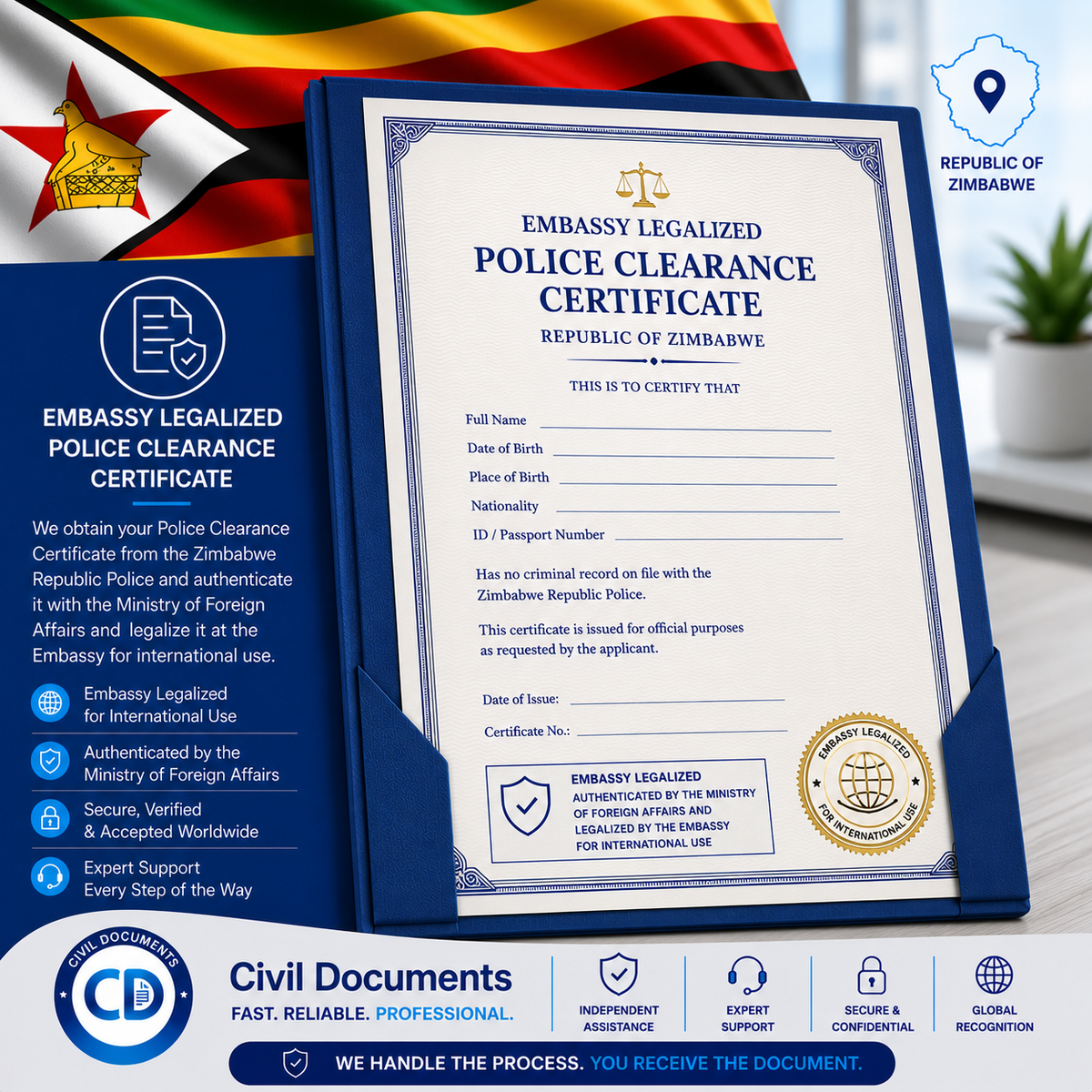 Embassy Authenticated Zimbabwe Police Clearance Certificate