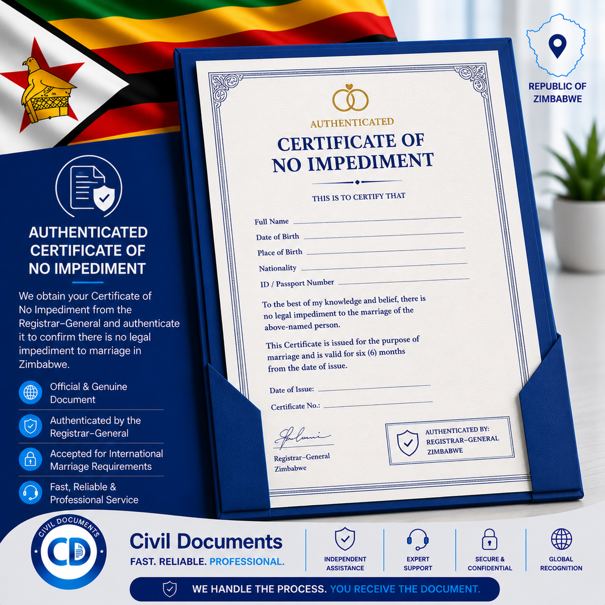Authenticated Zimbabwe Certificate of No Impediment