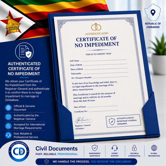 Authenticated Zimbabwe Certificate of No Impediment