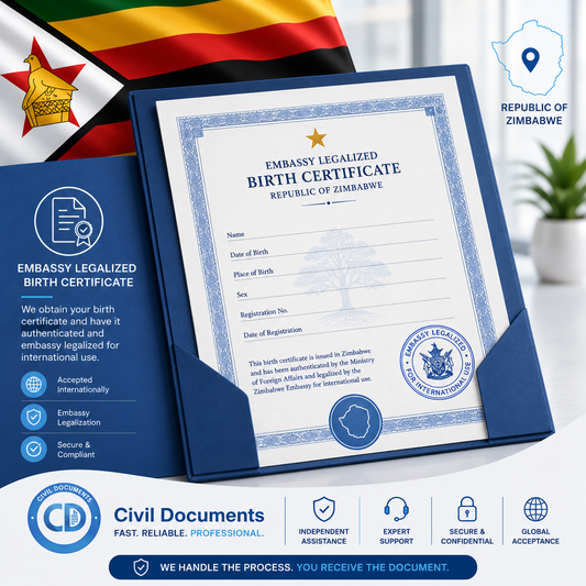 Embassy Authenticated Zimbabwe Birth Certificate