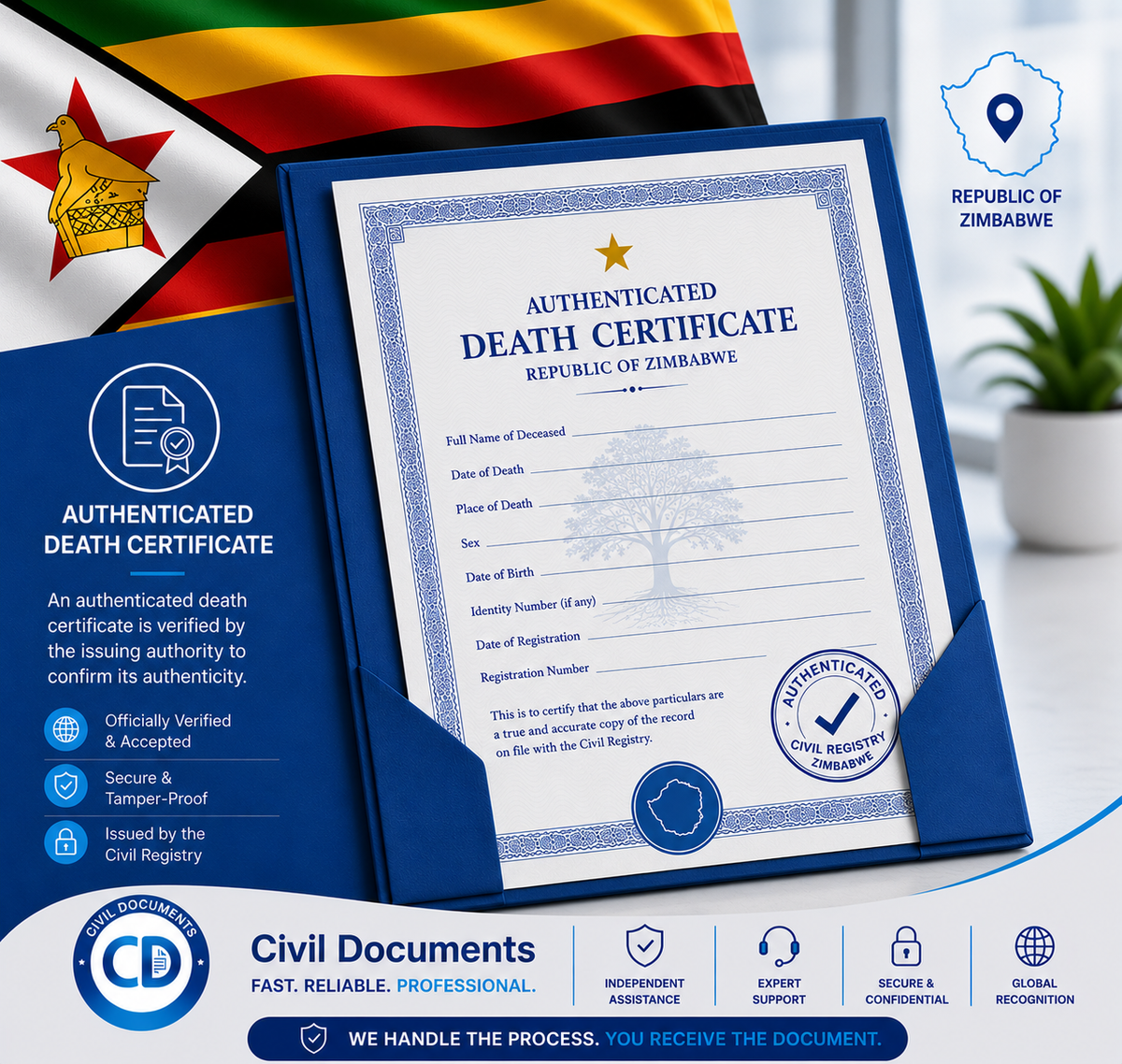Authenticated Zimbabwe Death Certificate