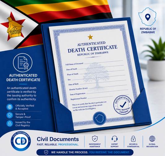Authenticated Zimbabwe Death Certificate