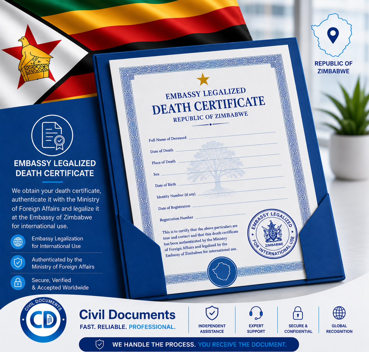 Embassy Authenticated Zimbabwe Death Certificate