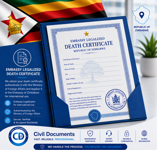 Embassy Authenticated Zimbabwe Death Certificate