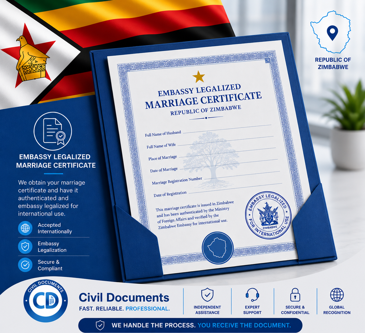 Embassy Authenticated Zimbabwe Marriage Certificate