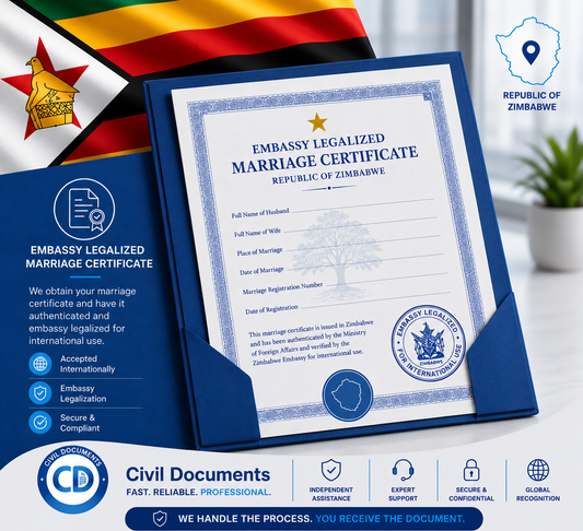 Embassy Authenticated Zimbabwe Marriage Certificate